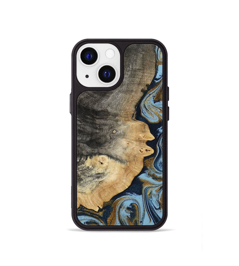 iPhone 13 mini Wood Phone Case - Letha (Teal & Gold, 800458)