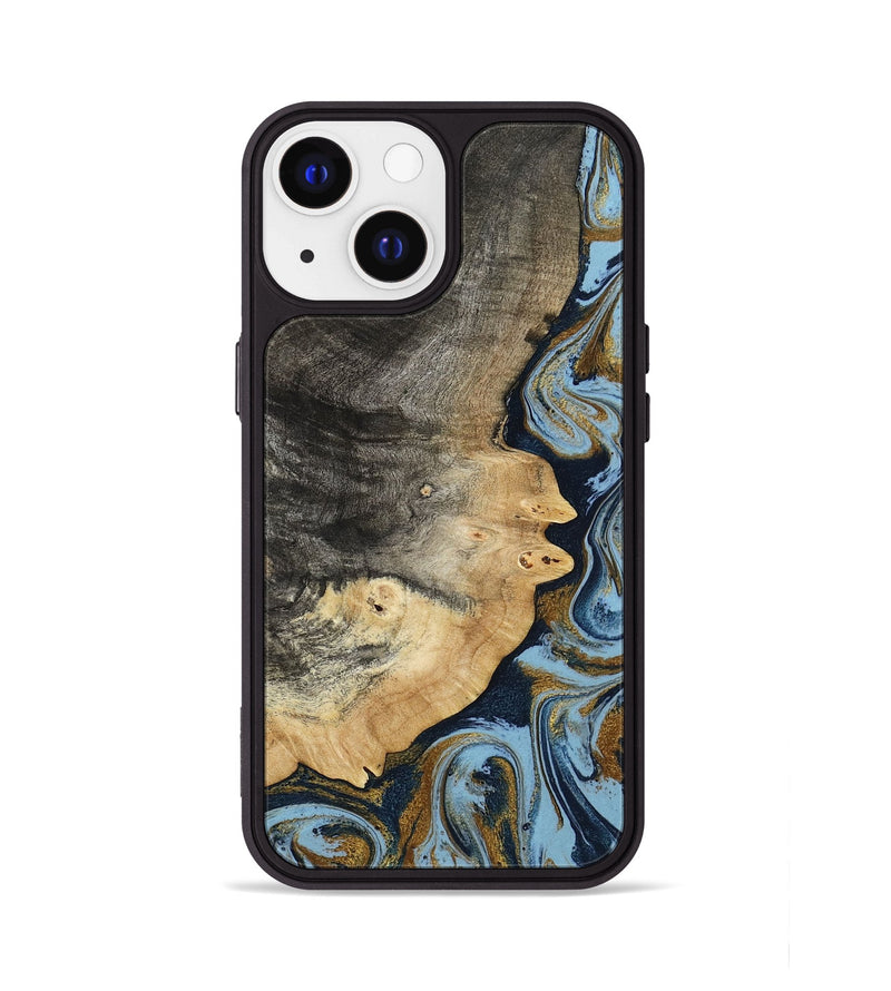 iPhone 13 Wood Phone Case - Letha (Teal & Gold, 800458)