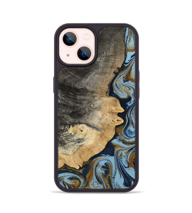 iPhone 14 Wood Phone Case - Letha (Teal & Gold, 800458)