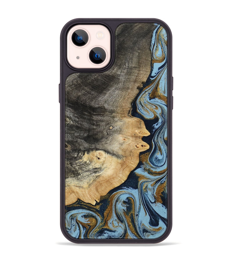 iPhone 14 Plus Wood Phone Case - Letha (Teal & Gold, 800458)