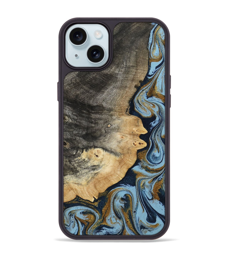 iPhone 15 Plus Wood Phone Case - Letha (Teal & Gold, 800458)