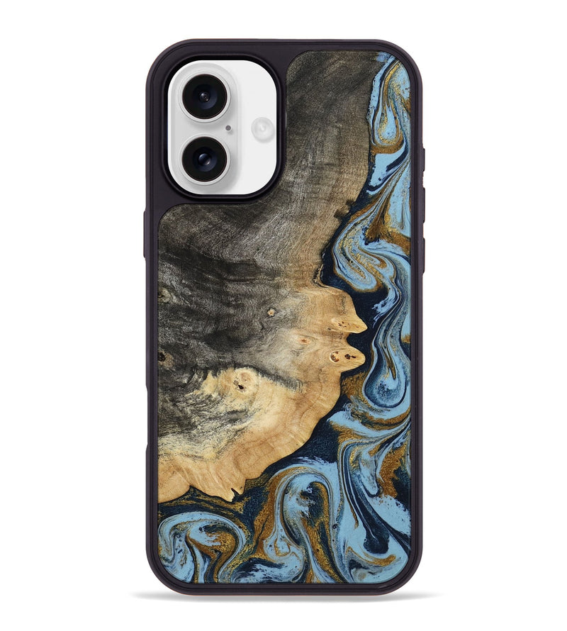 iPhone 16 Plus Wood Phone Case - Letha (Teal & Gold, 800458)