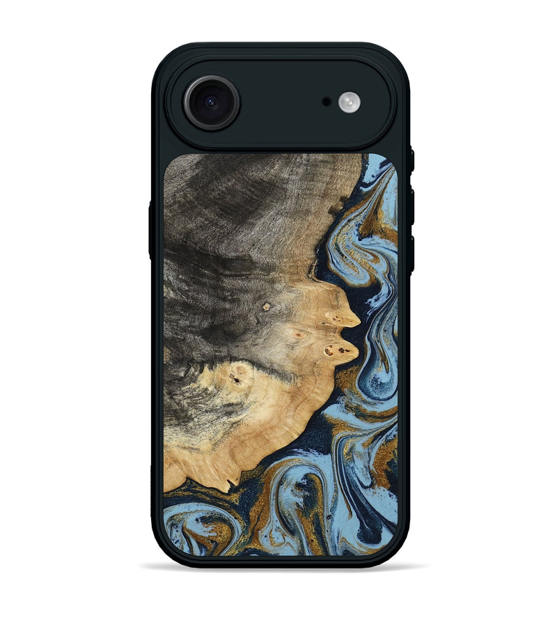 iPhone 17 Air Wood Phone Case - Letha (Teal & Gold, 800458)