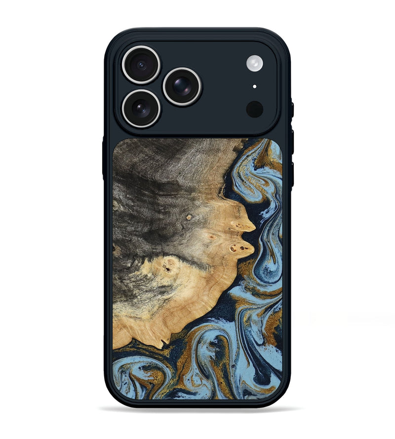 iPhone 17 Pro Max Wood Phone Case - Letha (Teal & Gold, 800458)