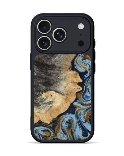 iPhone 17 Pro Wood Phone Case - Letha (Teal & Gold, 800458)