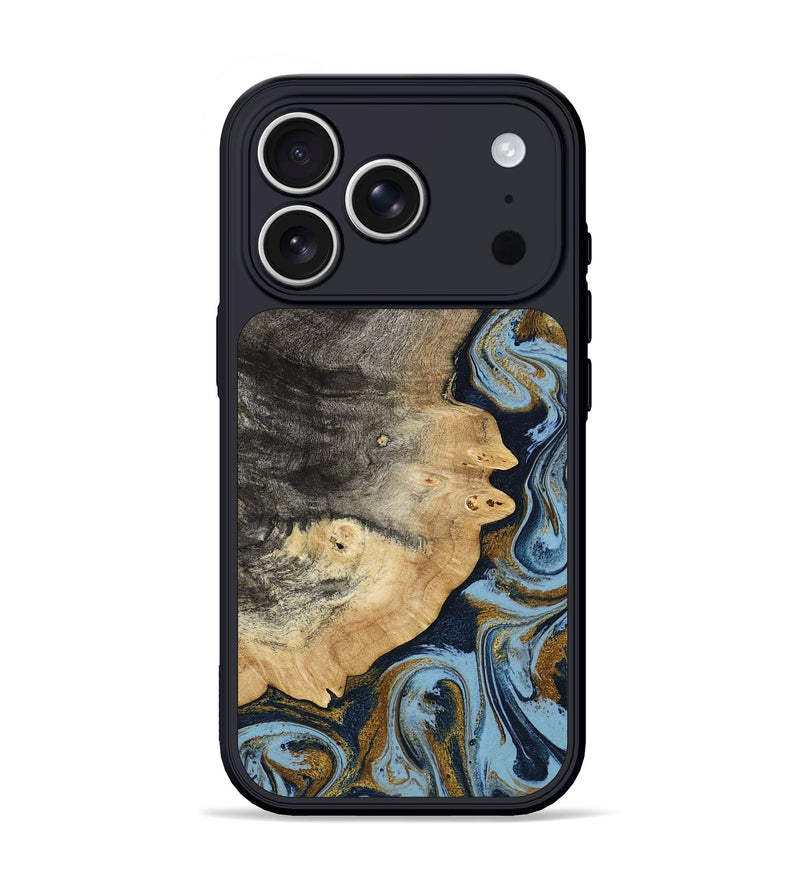 iPhone 17 Pro Wood Phone Case - Letha (Teal & Gold, 800458)