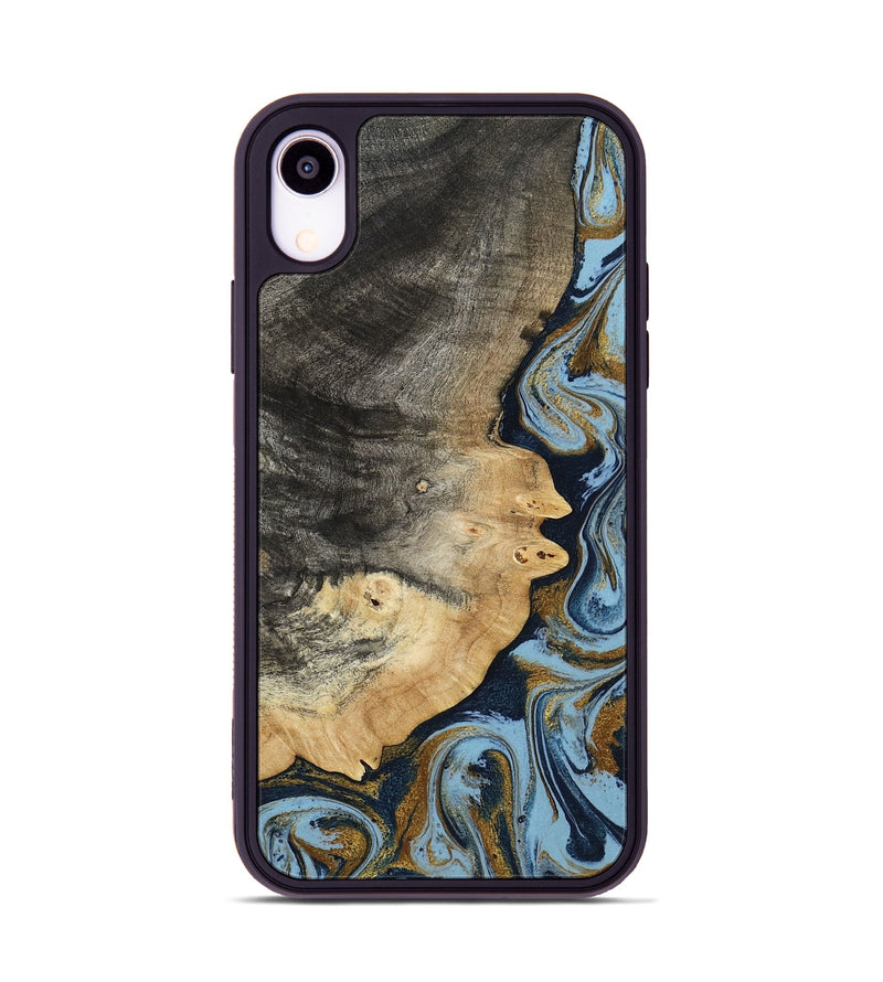 iPhone Xr Wood Phone Case - Letha (Teal & Gold, 800458)