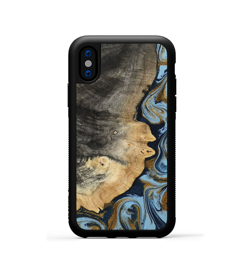 iPhone Xs Wood Phone Case - Letha (Teal & Gold, 800458)