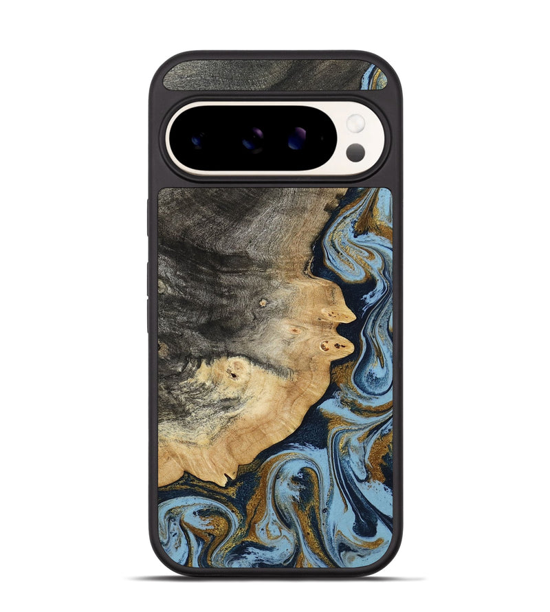Pixel 9 Pro Wood Phone Case - Letha (Teal & Gold, 800458)