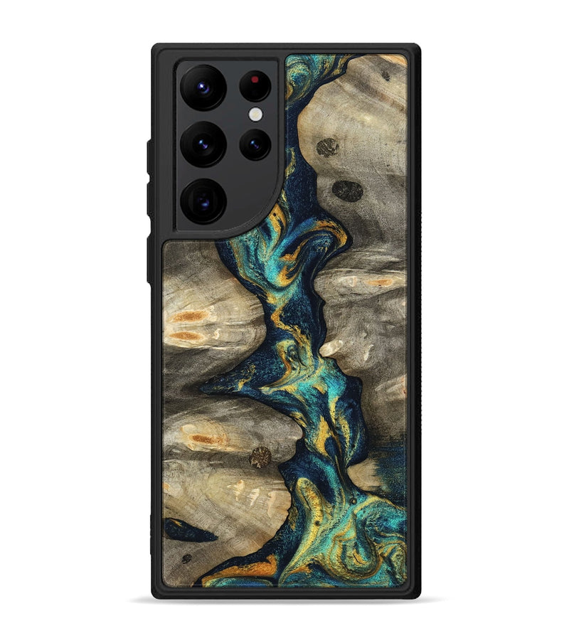 Galaxy S22 Ultra Wood Phone Case - Syreeta (Teal & Gold, 800459)