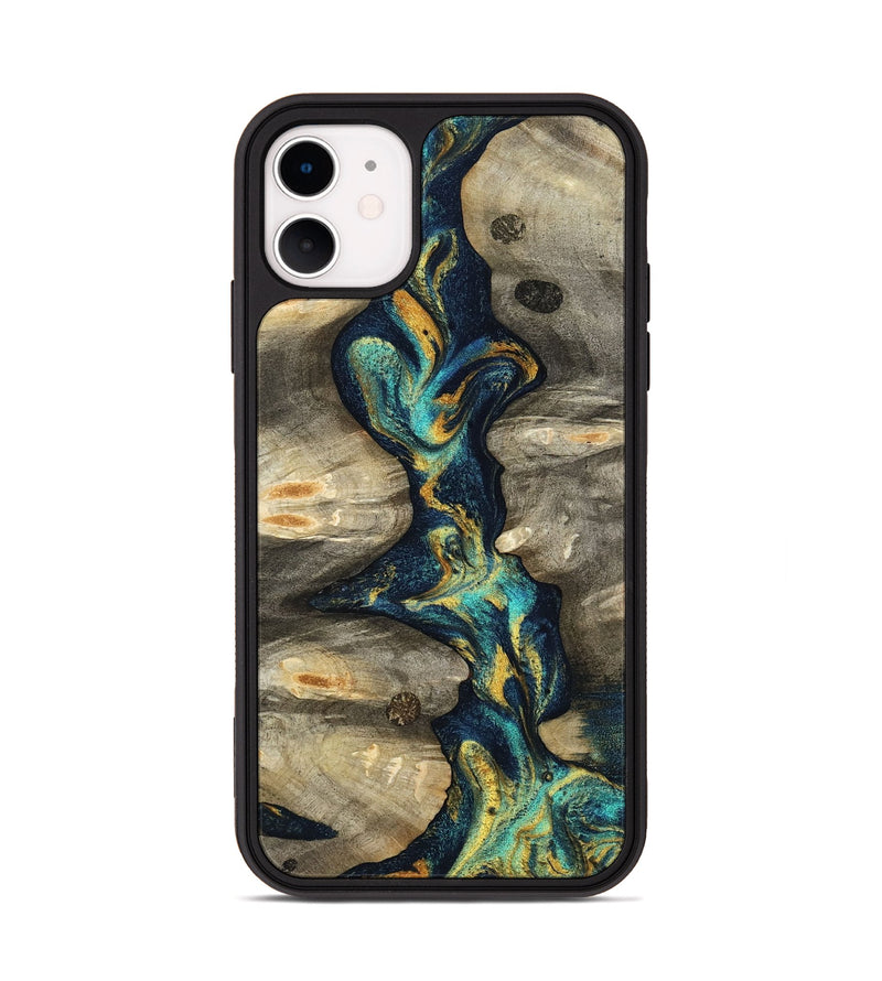 iPhone 11 Wood Phone Case - Syreeta (Teal & Gold, 800459)