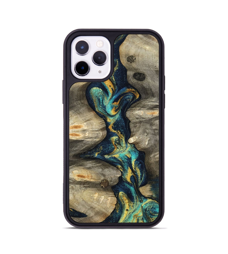 iPhone 11 Pro Wood Phone Case - Syreeta (Teal & Gold, 800459)