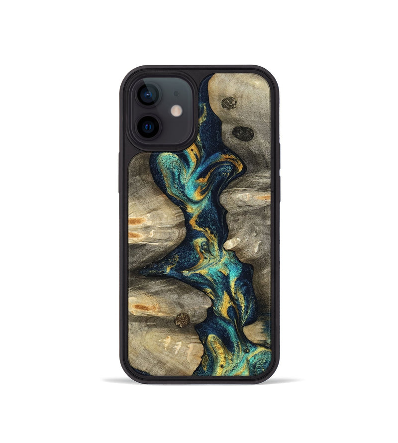 iPhone 12 mini Wood Phone Case - Syreeta (Teal & Gold, 800459)