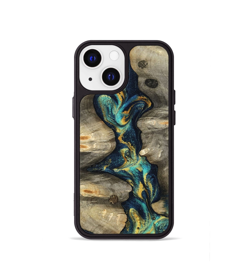 iPhone 13 mini Wood Phone Case - Syreeta (Teal & Gold, 800459)