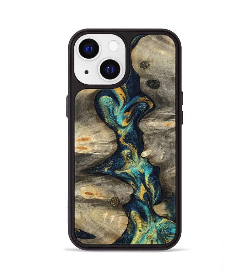 iPhone 13 Wood Phone Case - Syreeta (Teal & Gold, 800459)