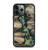 iPhone 13 Pro Max Wood Phone Case - Syreeta (Teal & Gold, 800459)