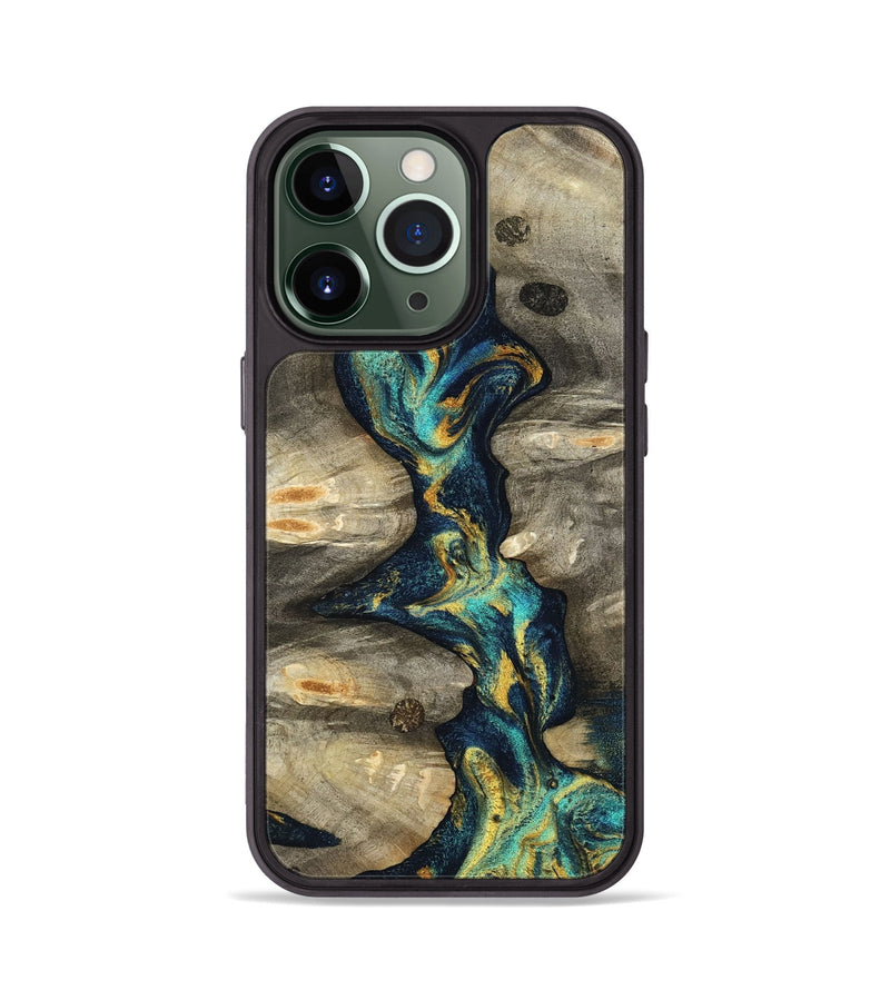 iPhone 13 Pro Wood Phone Case - Syreeta (Teal & Gold, 800459)
