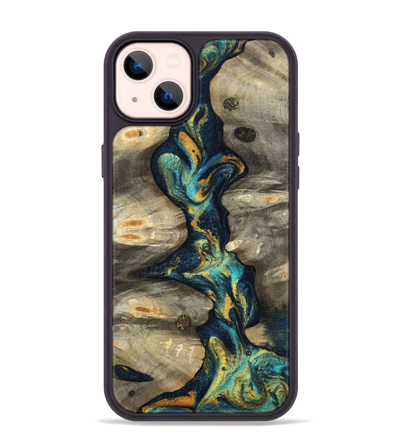 iPhone 14 Plus Wood Phone Case - Syreeta (Teal & Gold, 800459)