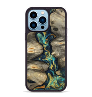 iPhone 14 Pro Max Wood Phone Case - Syreeta (Teal & Gold, 800459)