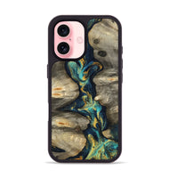iPhone 16 Wood Phone Case - Syreeta (Teal & Gold, 800459)