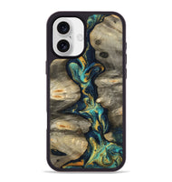 iPhone 16 Plus Wood Phone Case - Syreeta (Teal & Gold, 800459)
