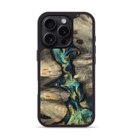 iPhone 16 Pro Wood Phone Case - Syreeta (Teal & Gold, 800459)