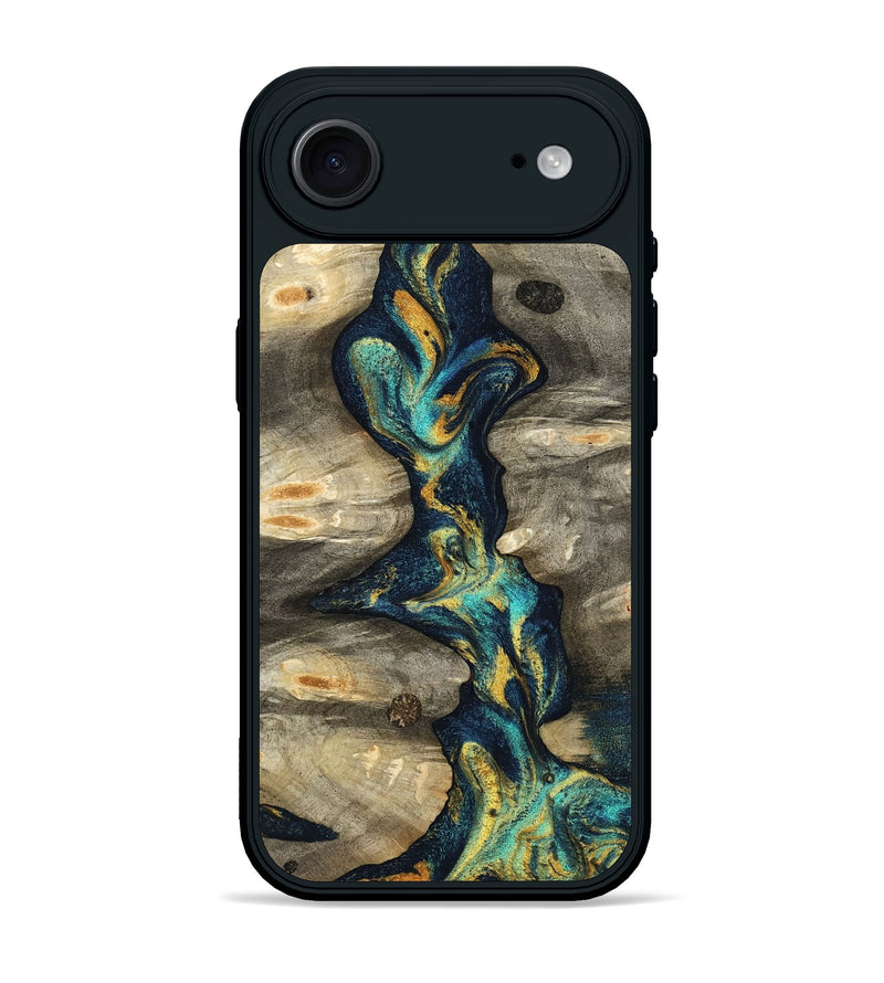 iPhone 17 Air Wood Phone Case - Syreeta (Teal & Gold, 800459)