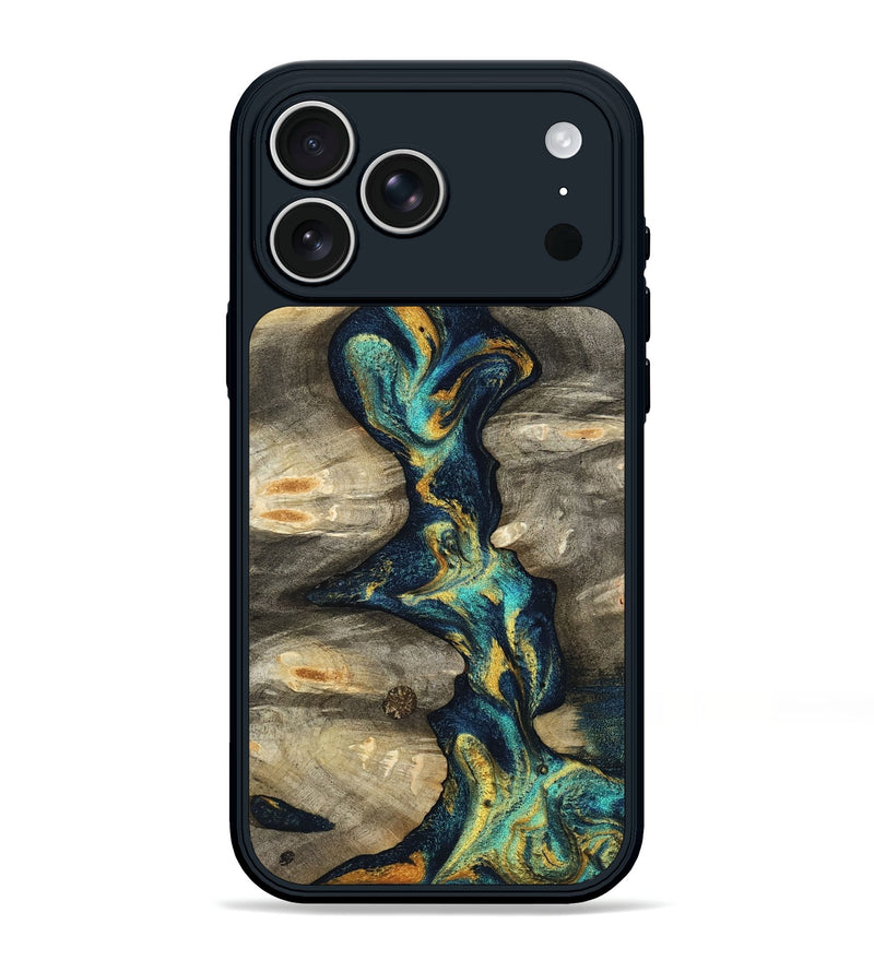 iPhone 17 Pro Max Wood Phone Case - Syreeta (Teal & Gold, 800459)