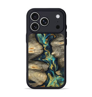 iPhone 17 Pro Wood Phone Case - Syreeta (Teal & Gold, 800459)