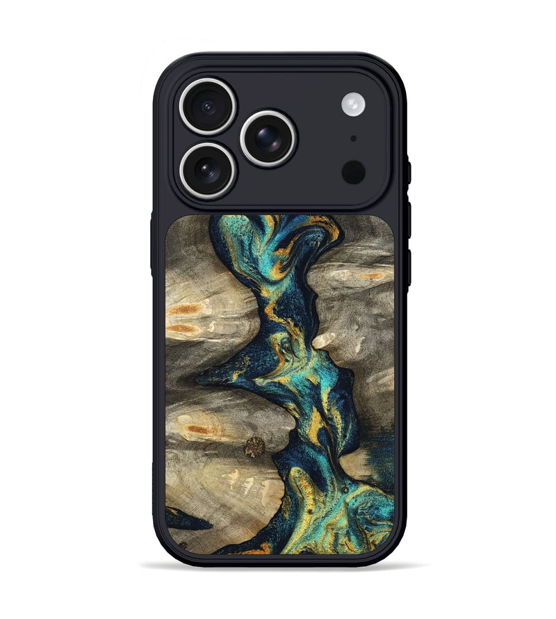 iPhone 17 Pro Wood Phone Case - Syreeta (Teal & Gold, 800459)