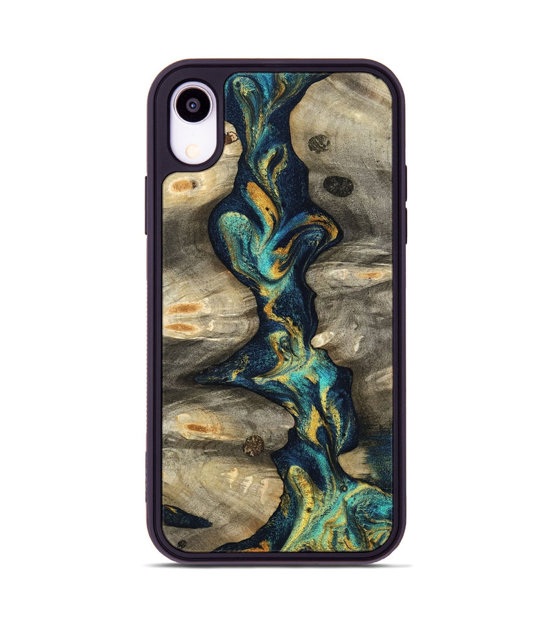 iPhone Xr Wood Phone Case - Syreeta (Teal & Gold, 800459)
