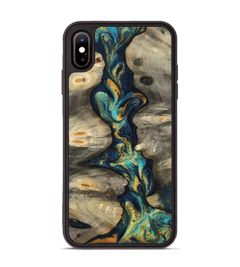 iPhone Xs Max Wood Phone Case - Syreeta (Teal & Gold, 800459)