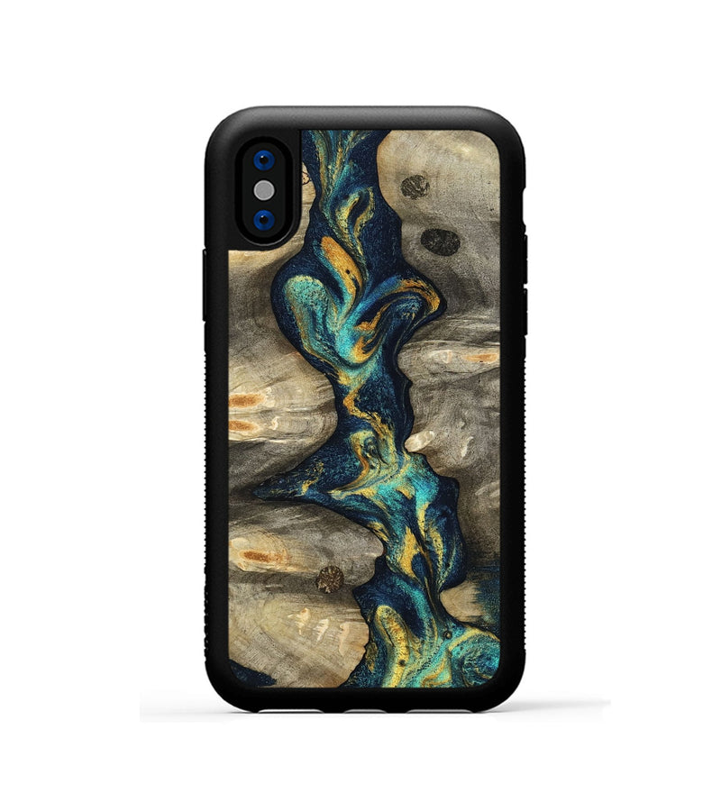 iPhone Xs Wood Phone Case - Syreeta (Teal & Gold, 800459)
