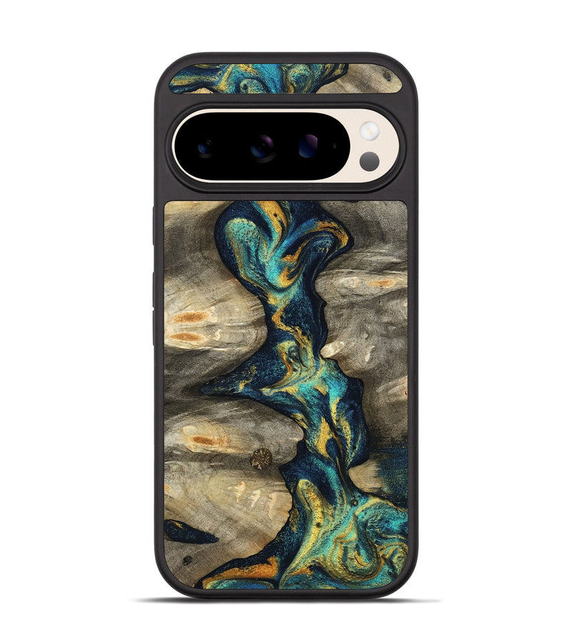 Pixel 10 Wood Phone Case - Syreeta (Teal & Gold, 800459)