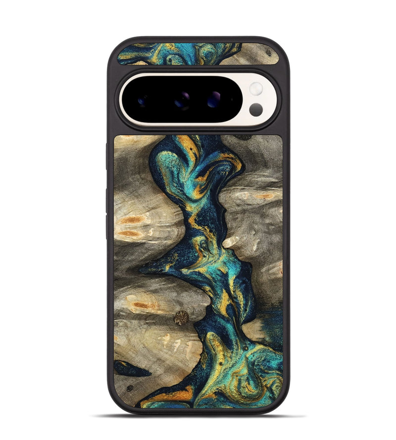 Pixel 9 Pro Wood Phone Case - Syreeta (Teal & Gold, 800459)