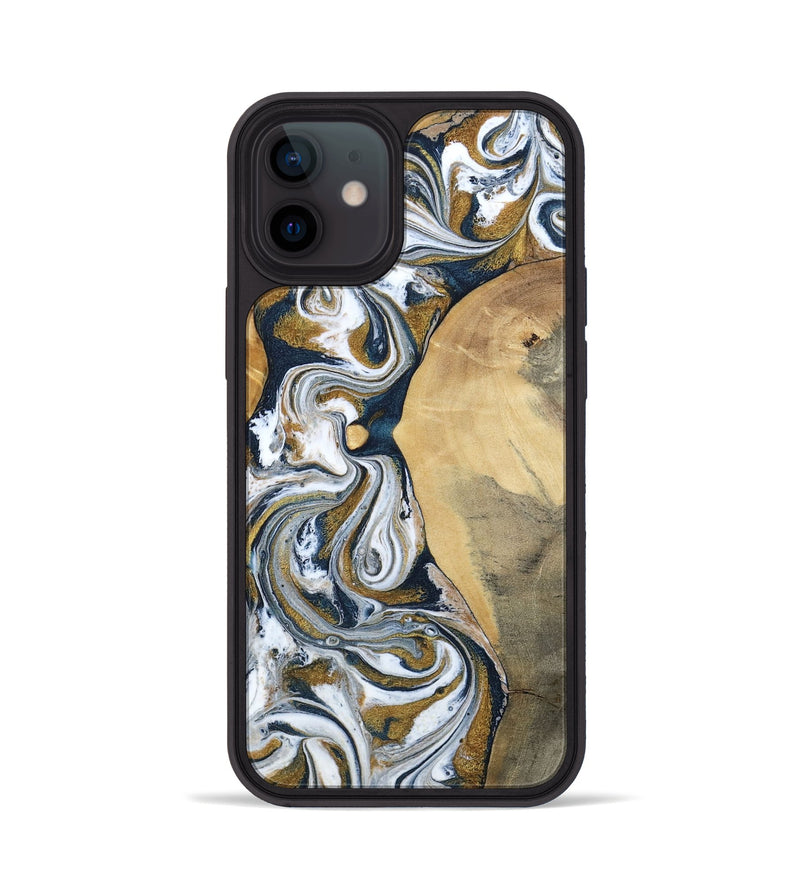 iPhone 12 Wood Phone Case - Jaeden (Teal & Gold, 800460)