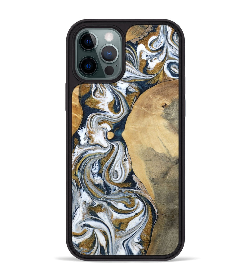iPhone 12 Pro Max Wood Phone Case - Jaeden (Teal & Gold, 800460)