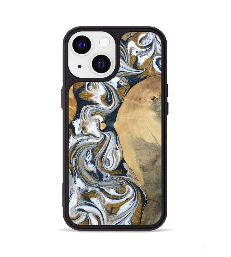 iPhone 13 Wood Phone Case - Jaeden (Teal & Gold, 800460)