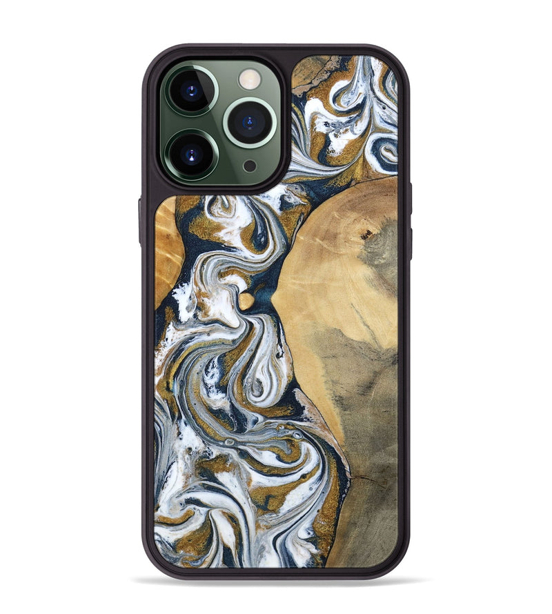 iPhone 13 Pro Max Wood Phone Case - Jaeden (Teal & Gold, 800460)