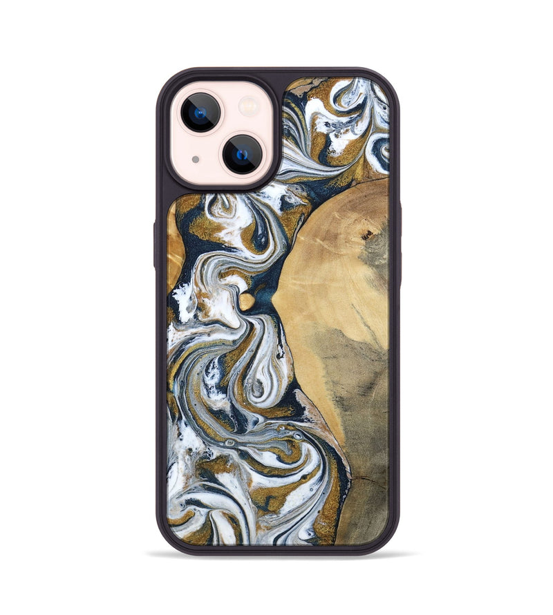 iPhone 14 Wood Phone Case - Jaeden (Teal & Gold, 800460)