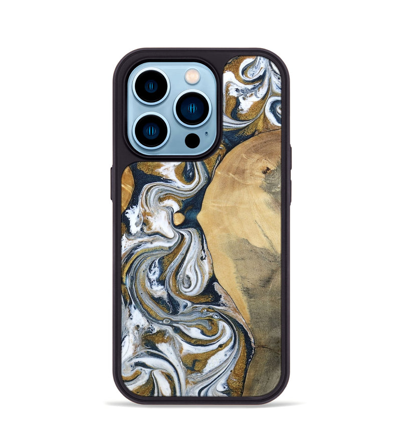 iPhone 14 Pro Wood Phone Case - Jaeden (Teal & Gold, 800460)