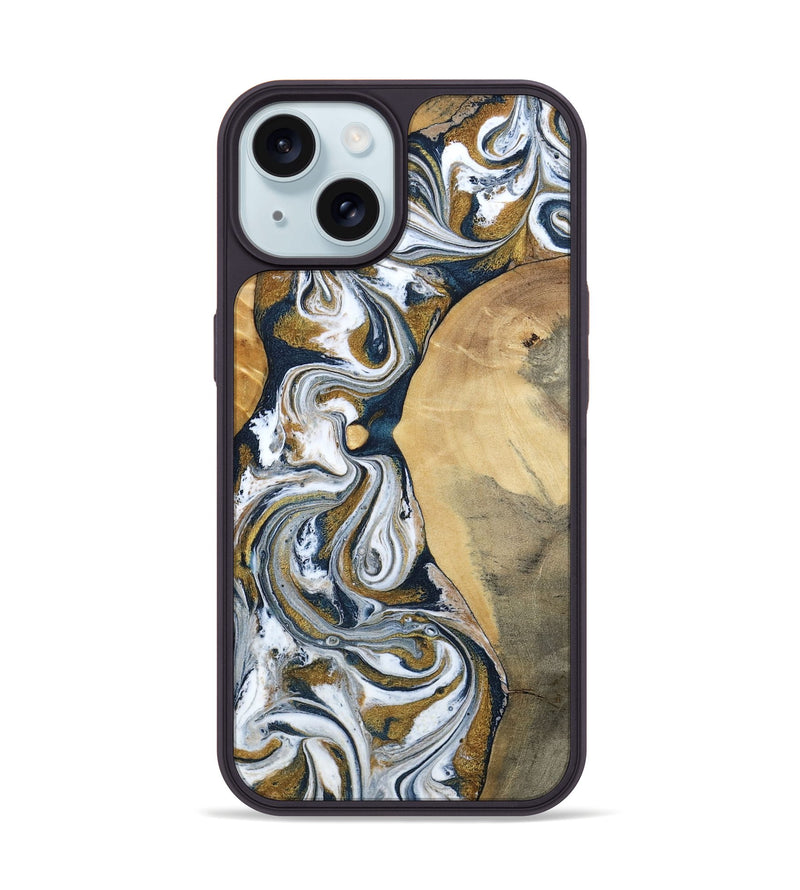iPhone 15 Wood Phone Case - Jaeden (Teal & Gold, 800460)
