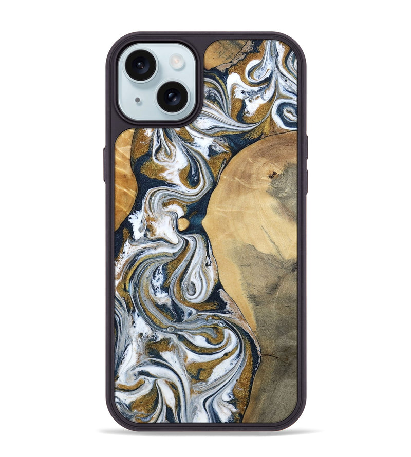 iPhone 15 Plus Wood Phone Case - Jaeden (Teal & Gold, 800460)