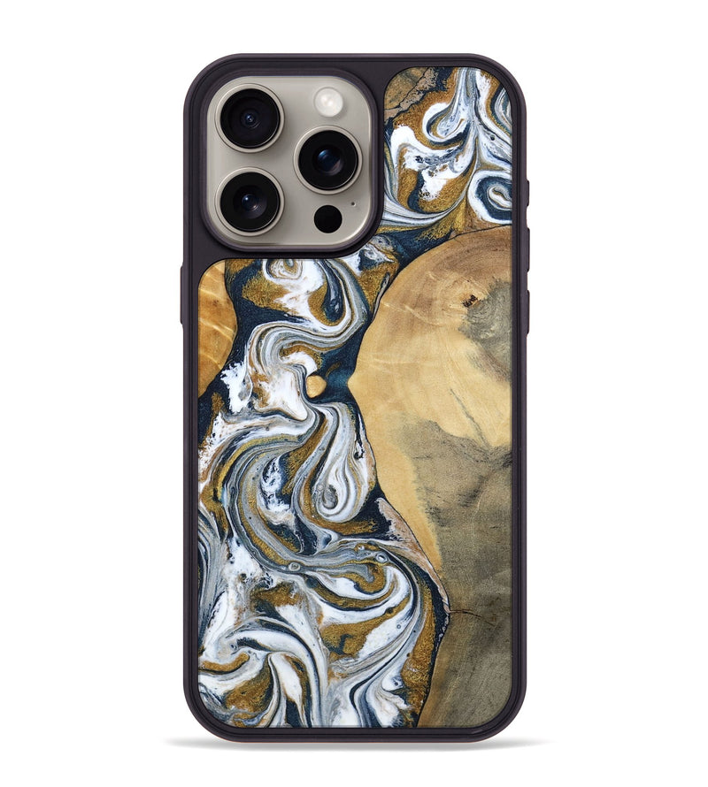 iPhone 15 Pro Max Wood Phone Case - Jaeden (Teal & Gold, 800460)