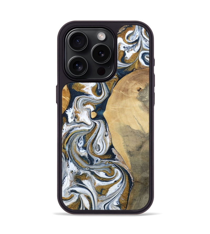 iPhone 15 Pro Wood Phone Case - Jaeden (Teal & Gold, 800460)