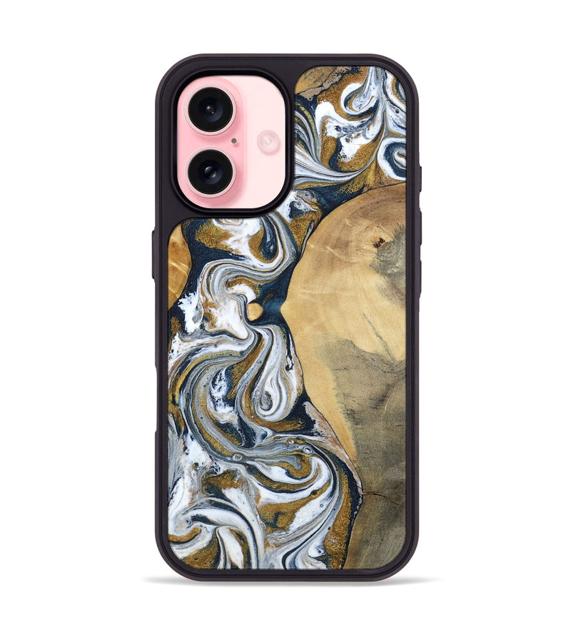 iPhone 16 Wood Phone Case - Jaeden (Teal & Gold, 800460)