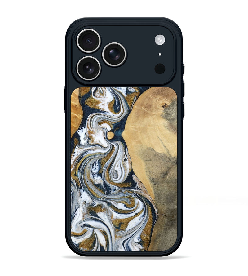 iPhone 17 Pro Max Wood Phone Case - Jaeden (Teal & Gold, 800460)