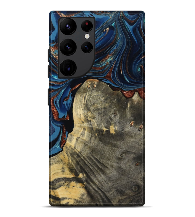 Galaxy S22 Ultra Wood Live Edge Phone Case - Zora (Teal & Gold, 800481)