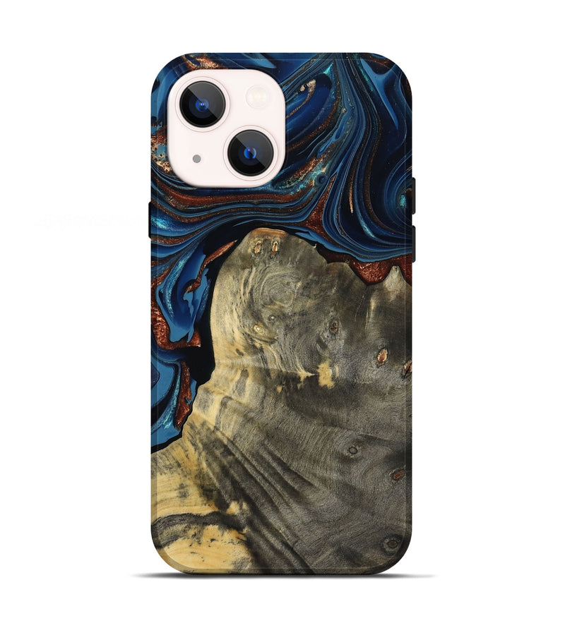 iPhone 13 Wood Live Edge Phone Case - Zora (Teal & Gold, 800481)