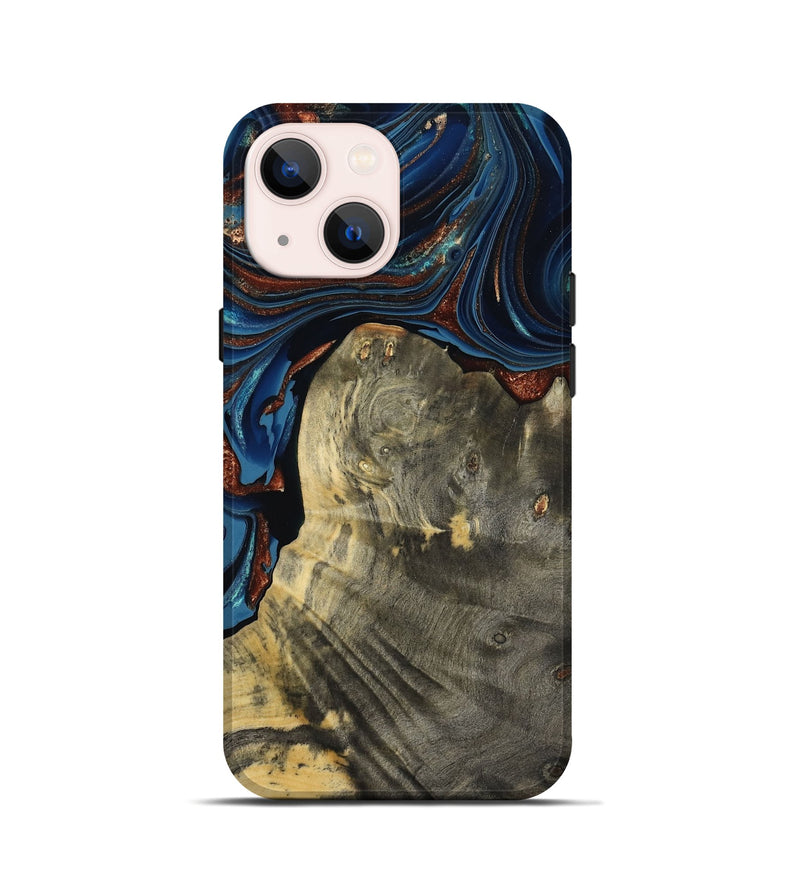iPhone 13 mini Wood Live Edge Phone Case - Zora (Teal & Gold, 800481)